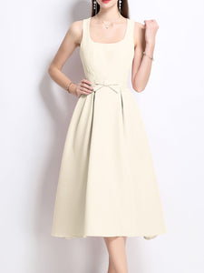 Pink Satin U Neck Sleeveless Bow 1950S Vintage Sweet Party Dress