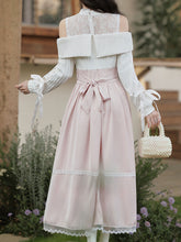 Load image into Gallery viewer, Sweetheart Pink Cold Shoulder Lace Long Sleeve Vintage Dress