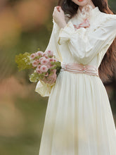 Load image into Gallery viewer, White Edwardian High Neck Lace Embroidered Vintage Dress