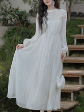 Load image into Gallery viewer, Vintage White Lace Fringe Flowing Boho Wedding Maxi Dress