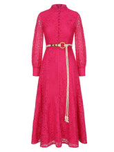 Load image into Gallery viewer, Blue Edwardian Lace Stand Collar Long Sleeve Maxi Dress