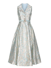 Load image into Gallery viewer, Blue Audrey Hepburn Style Sleeveless Vintage 3D Floral Jacquard Vintage Party Gown