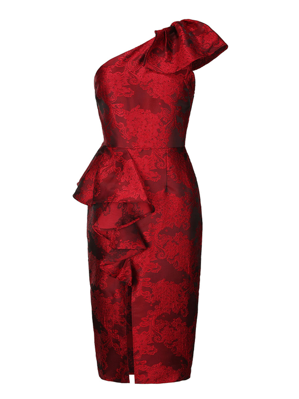 red ruffle bodycon dress Cupid's Bow Ruffle Shoulder Bodycon Dress Red