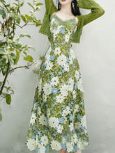 Load image into Gallery viewer, Green Floral Embroidered Lace Maxi Dress Prom Dress With Cardigan