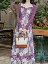 Load image into Gallery viewer, Purple Floral Embroidered Lace Maxi Dress Prom Dress With Cardigan