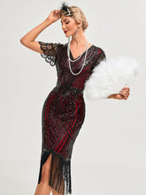 Load image into Gallery viewer, Women's 1920s Flapper Dress with Flutter Sleeves Purple Gatsby Costume Sequined Fringe Party Dress