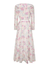 Load image into Gallery viewer, Purple Floral Print Vintage 3/4 Sleeve Dress with Bow Belt