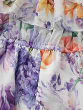 Load image into Gallery viewer, Women's Purple Off-Shoulder Chiffon Dress with Ruffle Trim and Side Slit