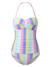 Load image into Gallery viewer, Vintage Inspired Pastel Striped High-Waisted Bikini Set