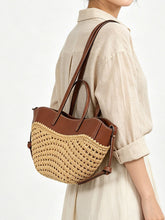 Load image into Gallery viewer, 1950S Woven Raffia Tote Bag with Leather Trim Beach Vintage Handbag for Women