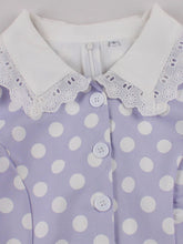 Load image into Gallery viewer, 1950s Purple Peter Pan Collar Polka Dots Swing Dress
