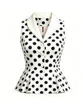 Load image into Gallery viewer, 1950s Vintage Red Polka Dot Shawl Collar Peplum Vest Top Rockabilly Style