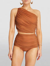 Load image into Gallery viewer, Terracotta One Shoulder Ruched One-Piece Swimsuit