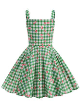 Load image into Gallery viewer, Kids Little Girls' Dress Green Cherry Plaid 1950S Vintage Dress