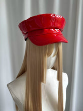 Load image into Gallery viewer, Red Patent Leather Biker Hat