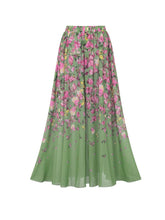 Load image into Gallery viewer, 2PS Sage Green Vintage Lantern Sleeve Flower Print Monokini and Flowy Beach Long Skirt Swimsuit Set