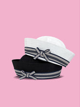 Load image into Gallery viewer, Retro White Canvas Salior Hat with Striped Woven Bow