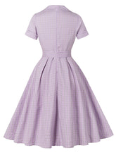 Load image into Gallery viewer, Purple Plaid Square Collar 1950s Swing Dress