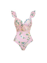 Load image into Gallery viewer, Barbiecore Pink Floral One-Piece Swimsuit with Bathing Suit Skirt