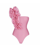 Load image into Gallery viewer, Barbiecore Pink One Shoulder Swimsuit with Bathing Suit Skirt