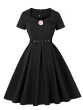 Load image into Gallery viewer, Audrey Hepburn Inspired Black Vintage Dress Handmade Rose