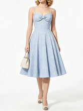Load image into Gallery viewer, Vintage Blue Plaid Dorothy Dress, 1950s Sweetheart Neckline Retro Picnic A-Line Swing Dress
