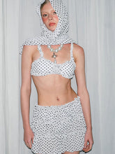 Load image into Gallery viewer, Coquette White Polka Dot Bikini 4 Piece Set with Matching Headscarf
