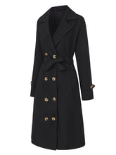 Load image into Gallery viewer, Women's Black Double-Breasted Trench Coat with Belt - Classic Long Windbreaker Jacket Slim Fit Overcoat