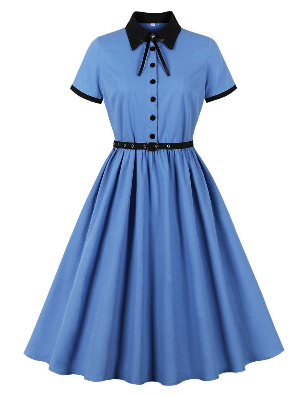 1950s shirt dress Audrey Hepburn Style Vintage Blue 1950s Cotton Shirt Dress, Blue / XXL