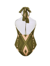 Load image into Gallery viewer, Green Floral Print Halter Neck One-piece Swimsuit With Bathing Suit Pants