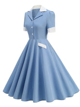 Load image into Gallery viewer, 1950s Vintage Notch Lapel Short Sleeve Polka Dot Swing Dress