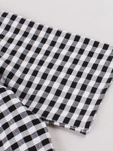 Load image into Gallery viewer, Black White Plaid Bow Neck 1950s Three-Quarter Sleeves Swing Dress