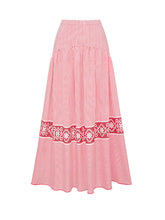 Load image into Gallery viewer, Barbiecore Pink and White Vertical Striped Strap One-Piece Swimsuit with Bathing Suit Skirt