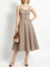 Load image into Gallery viewer, 1950s Green Gingham Button Front Spaghetti Strap Swing Summer Picnic Dress