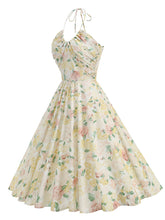 Load image into Gallery viewer, Yellow Floral Print Halter Neck Vintage Dress