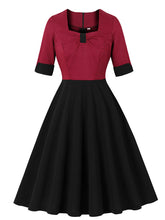Load image into Gallery viewer, Audrey Hepburn Inspired Wine Red with Black Plaid Vintage Dress