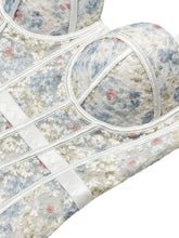 Load image into Gallery viewer, Pink Floral Embroidered Corset Top - Sheer Boned Spaghetti Strap Bustier