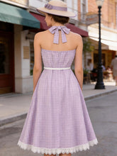 Load image into Gallery viewer, 1950s Purple Plaid Vintage Halter Swing Dress