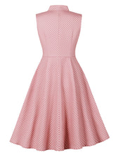 Load image into Gallery viewer, Pink Bow Collar Polka Dots  1950s Vintage Dress with Pockets