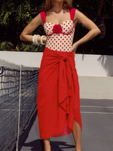 Load image into Gallery viewer, Vintage 1950s Red Polka Dot One Piece Swimsuit with Red Rose