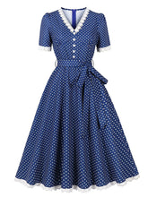 Load image into Gallery viewer, Vintage Lace Red V Neck Polka Dots 1950s Swing Dress