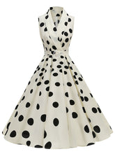 Load image into Gallery viewer, 1950s Vintage Audrey Hepburn Style White Polka Dots Swing Dress with Pockets