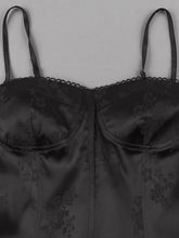 Load image into Gallery viewer, Red Floral Jacquard Slip Evening Dress with Asymmetrical Hem