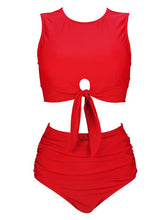 Load image into Gallery viewer, Vintage Inspired High-Waisted Red Bikini Set with Tie-Front Detail