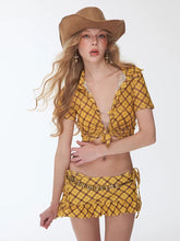 Load image into Gallery viewer, Yellow Plaid Ruffle Skirt Bikini Set Vintage Cowgirl Two Piece Swimsuit