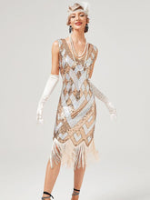 Load image into Gallery viewer, Women's 1920s Flapper Dress Gatsby Costume Geometric Sequined Fringe Party Dress