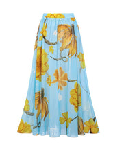 Load image into Gallery viewer, Women’s Light Blue Floral Print One-Shoulder One Piece with Yellow Ruffle and Long Skirt Set