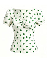 Load image into Gallery viewer, 1950s Vintage  Sweetheart Neck Retro White and Red Puff Sleeve Blouse Rockabilly Shirt