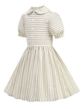Load image into Gallery viewer, Vintage 1950s Little Girls Pink Stripe Dress with Peter Pan Collar