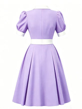 Load image into Gallery viewer, 1950s Lake Blue Notch Lapel Collar Vintage Puff Sleeve Retro Swing Dress